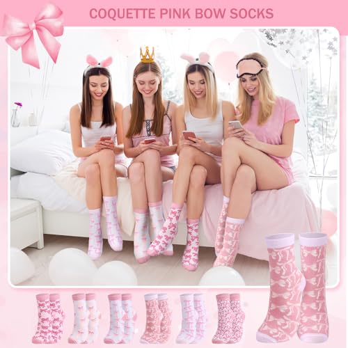 Image of Jadive Coquette Pink Bow Socks Pink Bow Women's Inspired Socks Ornament for Birthday Decor Gift