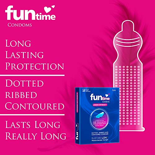 Image of Funtime Climax Control Condoms | Dotted, Ribbed, & Contoured for Long-Lasting Pleasure | Lubricated Natural Rubber Latex Condoms for Excitement & Fun- (3Pc x Pack of 10)