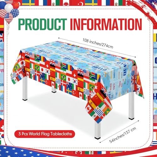 Image of Frienda 3 Pcs International Flag Table Cover Patriotic Table Cloth World Country Flags Plastic Tablecloth Travel for Festival Events Celebration Party Decorations Soccer Sports Beer Party, 108x54 Inch