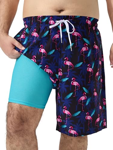 Arcweg Mens Big and Tall Swim Trunks with Mesh Liner 9 inch Plus Size Quick Dry Bathing Suits Swim Shorts for Men 1X-6X