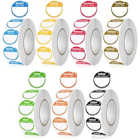 7000 Pcs 1 Inch Risepekt Removable Day of The Week Labels for Inventory Management (Monday-Sunday), Easy to Peel Day Labels for Restaurant Kitchen Containers, Self Adhesive Day Dot Stickers (7 Rolls) Cover