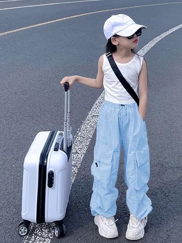 Image of Girls Cargo Pants Elastic Waist Drawstring with Pockets Pants | 6-14 years High Waist Loose fit School Hiking Casual