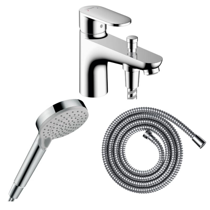 Hansgrohe Pack mitigeur Bain Douche monotrou Vernis Blend + Flexible Metaflex + Pommeau Vernis Blend 100 Vario chromé