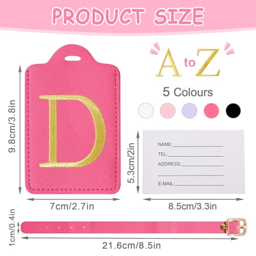 Image of Initial Letter Luggage Tags for Suitcases, Embroidered Monogrammed Suitcase Luggage Identifier Name Tag, PU Leather TSA Approved Luggage Tags, Bag Tags for Men Women Kids Luggage Handbags(Rosered D)