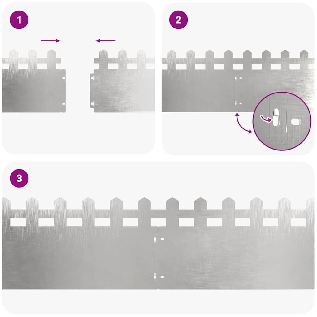 Lot de 10 bordures de pelouse en acier inoxydable Argenté 103 x