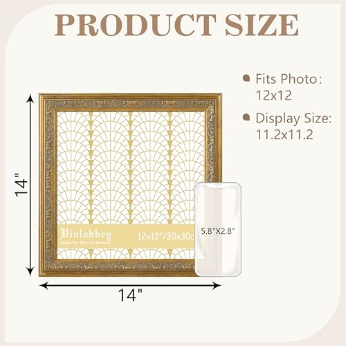 Image of VIOLABBEY 12x12 Frame Gold, Vintage Picture Photo Frame Ornate without Mat for Wall Hanging