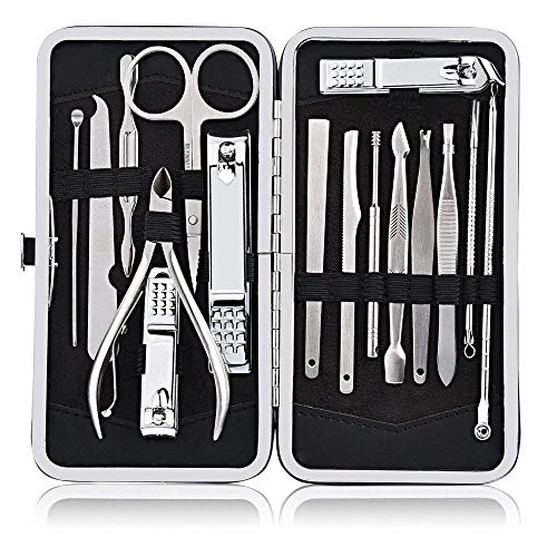 Professional Manicure Pedicure Kit Nail Clippers Set Tools,Wishesport 16pcs Stainless Steel Nail Clipper Nail Scissors Grooming Kit Fingernail Toenail Clippers with Leather Case