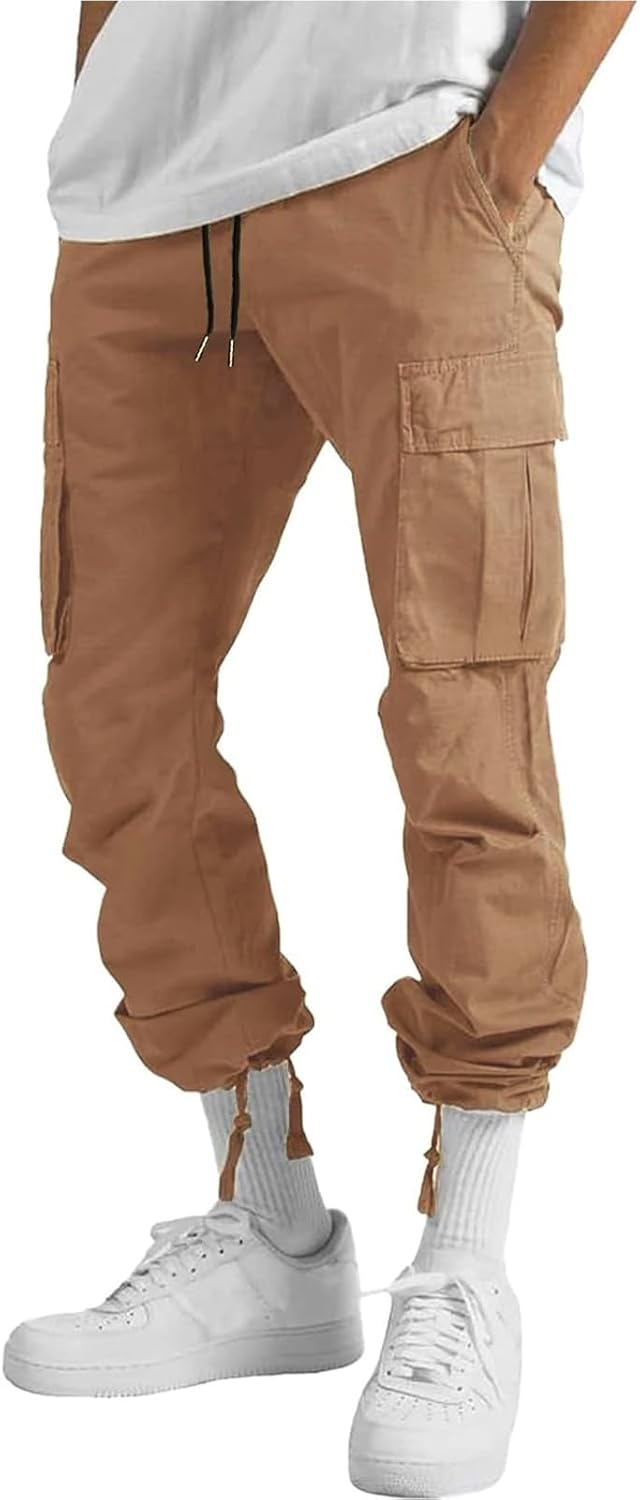 ALLABREVE Mens Casual Joggers Pants Hiking Drawstring Chino Cargo Pants Straight Leg Pants