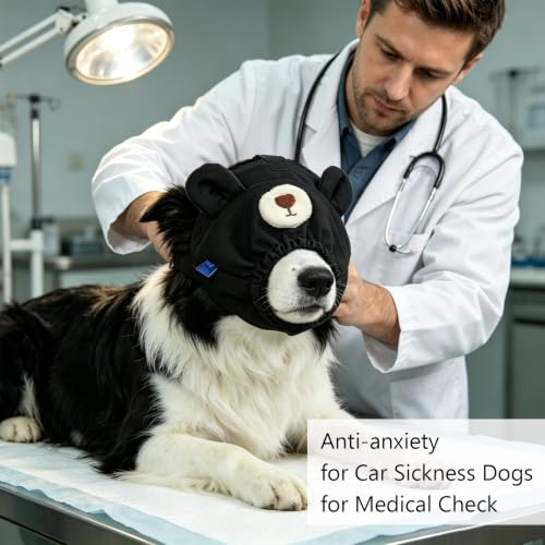 Image of NACOCO Dog Calming Cap Eye Mask Nylon Shading Pet Anxiety Mask Muzzle for Grooming Anti Car Sickness (Bear,S)