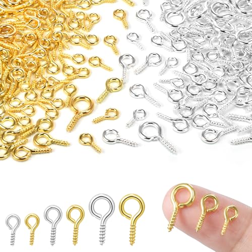 600pcs Small Eye Screws for Jewelry Making 3 Sizes Tiny Eye Hook Pins in Crafts Mini Eyelet Screw Pin Hooks for Ornaments Keychains DIY Craft Projects Silver and Gold