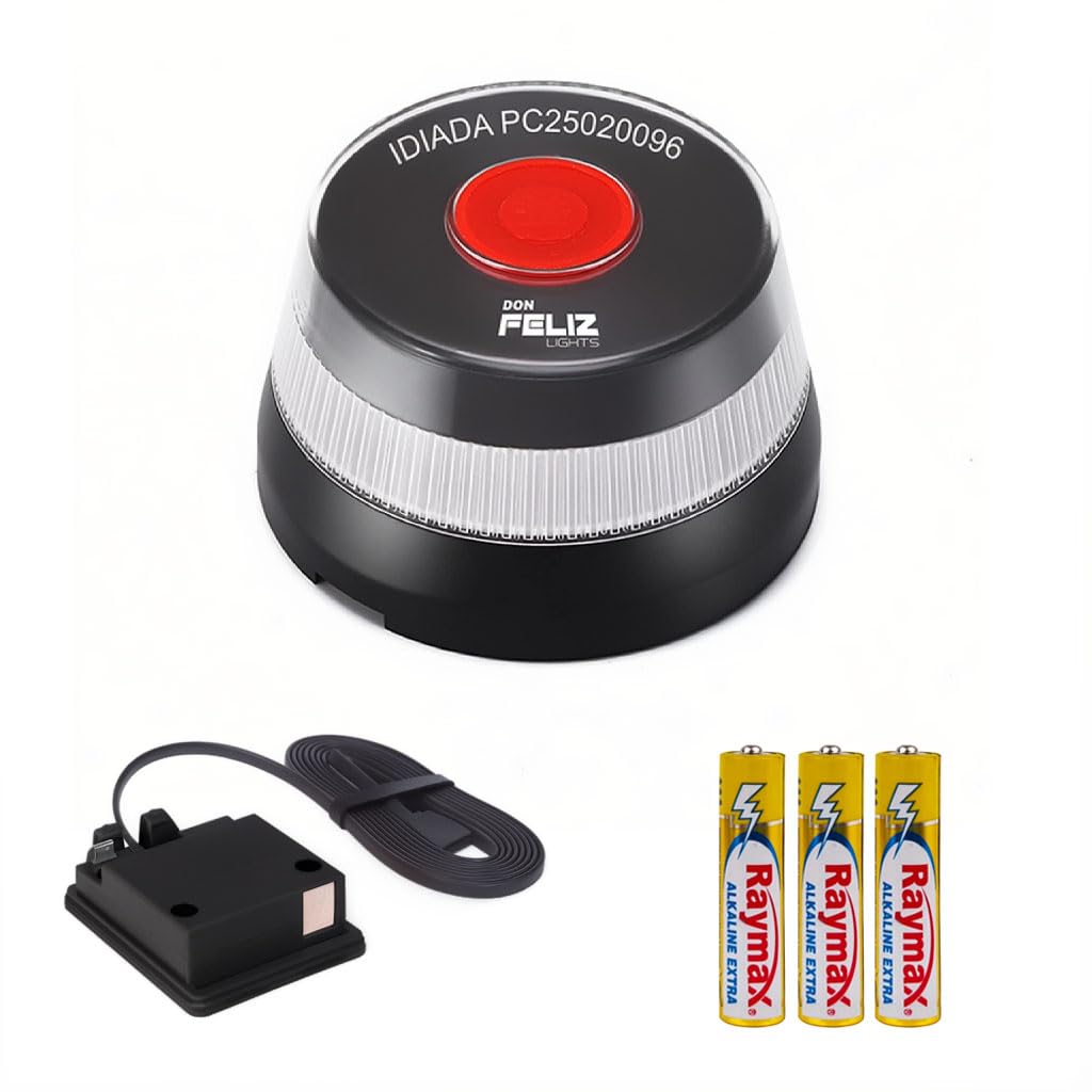 Don Feliz Emergency Beacon V16 Approved and Geolocated DGT 3.0 + USB/Type C Cable + Batteries, V16 Emergency Light for Cars and Automobiles, Connectivity up to 2038