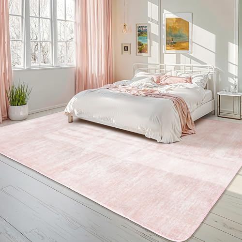 Washable Rug 6x9 Area Rugs for Living Room - Stain Resistant Non-Slip Backing Boho Rug for Bedroom,Durable & Ultra-Thin Vintage Large Area Rug(6x9,Pink)