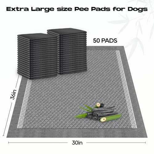 Image of Pee Pads for Dogs 30 inchx36 inch Charcoal Puppy Pads 50 Counts Small Disposable Activated Carbon Super Absorbent Full Edge-Wrapping Pee Pads Odor-Control Training Pads for Doggie Cats Rabbits