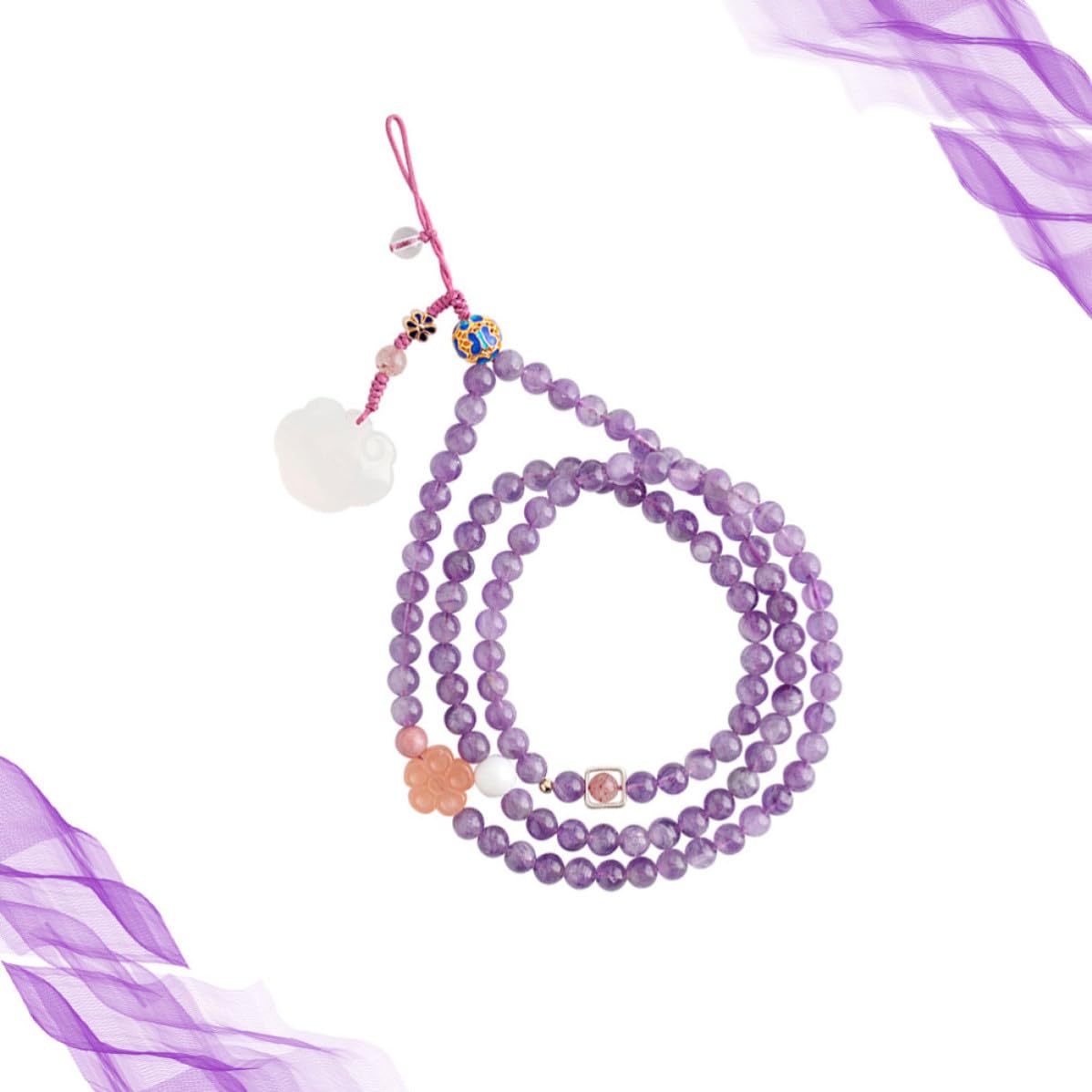 Ciieeo Cordón de Amatista Natural Cadena Decorativa, Teléfono