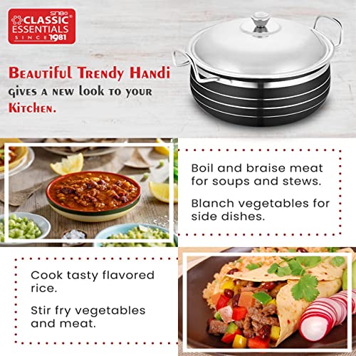 Classic Essentials Stainless Steel Handi Set with Lid (Set of 5)| Patila Set with Lid | Cook & Serve Set | Kitchen Cookware Set |Stainless Steel Heavy Gauge Induction Friendly (Black)