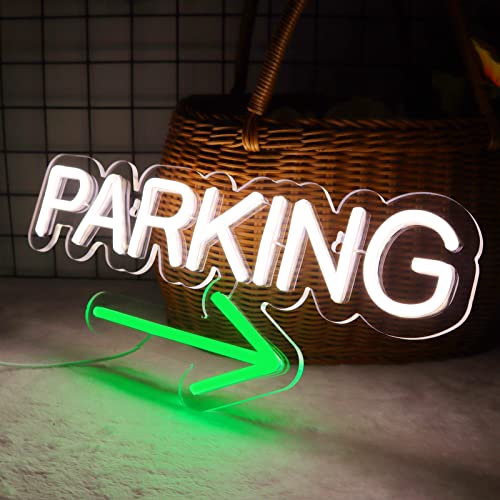 Image of Parking Neon Signs for Wall Decor Neon Lights for Bedroom Led Business Signs Suitable for Underground Parking Christmas Gift Led Art Wall Hanging 5V Power Adapter, 16.2 * 7 Inch(White)