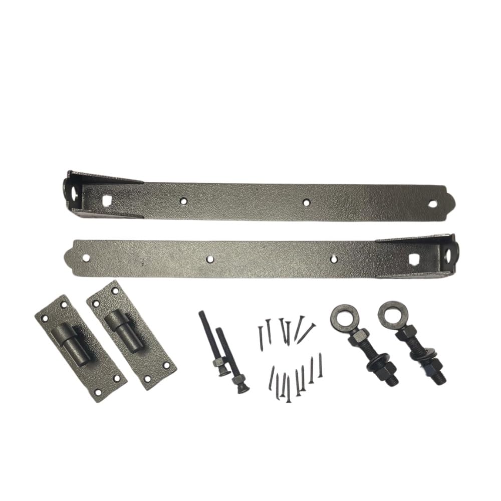 Epsom Door Handle Black Japanned 24" Adjustable Hook And Band Hinges - Heavy Duty Gate And Door Hardware With 16Mm Pin - Or Galvanised - For Barn Doors Sheds Garden Gates Outdoor Use (Black Japanned)