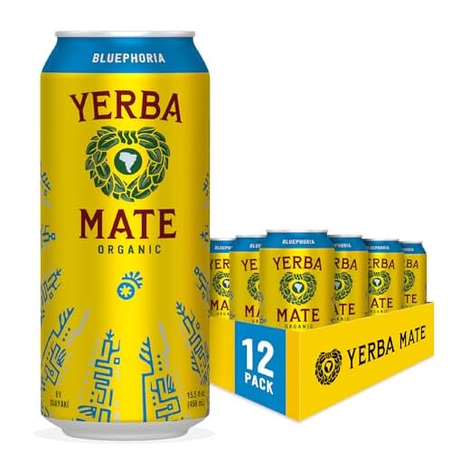 Guayaki Yerba Mate, Bluephoria, Organic Alternative to Energy, Coffee and Tea Drinks, 15.5 Ounce Cans, (Pack of 12), 150mg Caffeine