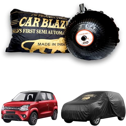 Image of CARBLAZER Portable & Semi-Automatic Full Body Car Covers: Heavy Duty Device| Anti-Theft| Dust & Scratch Proof | Water & Wind Resistant|Custom Fit| Dual-Side Cover, Compatible for Maruti Suzuki Wagonr