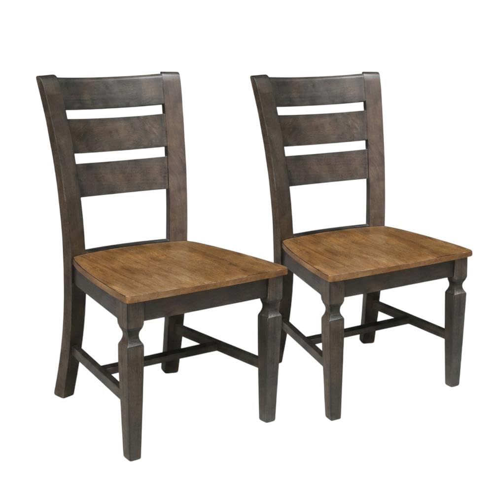 Solid Wood Ladderback Dining Chairs Set of by Furnifact – Wood, Hickory and Washed Coal, Pack of 2