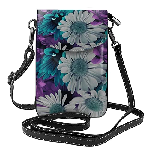 Sac à bandoulière pour téléphone portable motif fleurs violettes petit sac femme noir