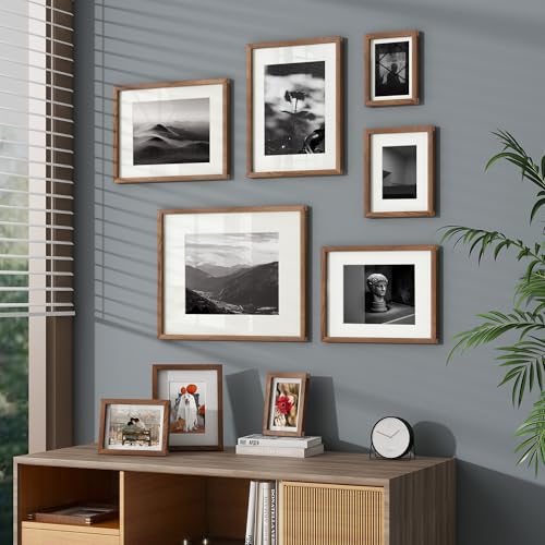 Image of 16 x 20 Picture Frame Set of 3, USA-Sourced Natural Walnut Wood Photo Collage Frame with HD Tempered Glass, Modern Simple 16x20 Wooden Frame Matted to 11x14, Vertical & Horizontal Wall Hanging Display