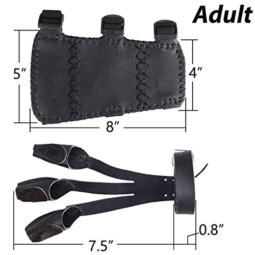 XTACER Leather Finger Protector & Leather Arm Guard 3-Strap Arm Guard with Three Fingers Design Archery Finger Protector Traditional Shooting Glove Black - Leather (Adult Size, Eagle Claw)