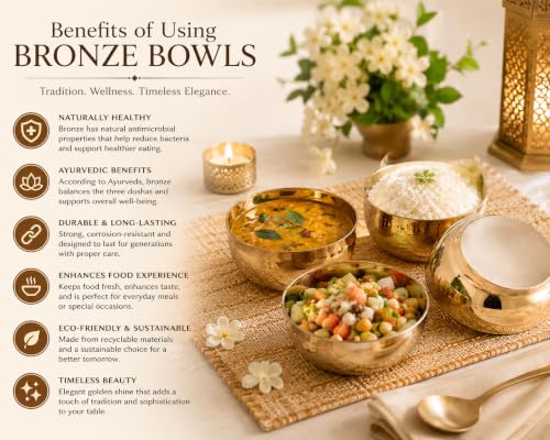 Image of Pure Source India 4 Inch Handcrafted Kansa Bowl | Traditional Bronze Serving & Dining Bowl (6)