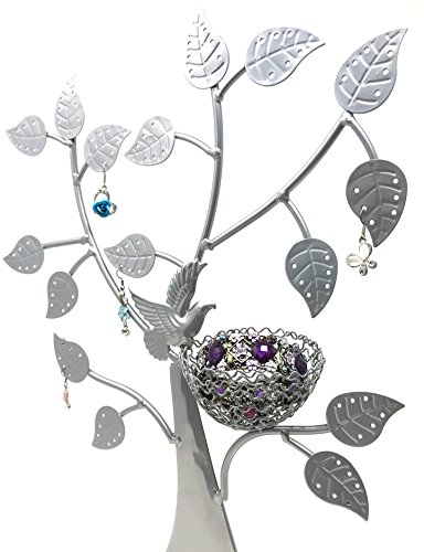 Bejeweled DisplayBird Nest Jewelry Tree Earring Holder~Bracelet Stand~Necklace Organizer Jewelry Display (Antique Silver)