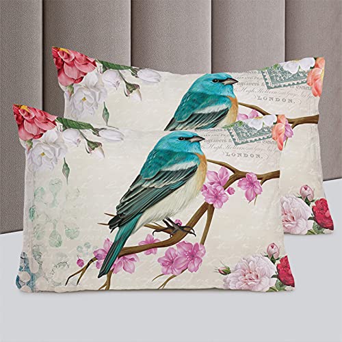 Seven Roses Set Of 4 Bedding Quilt Covers, Blue Bird Peach Floral Tree Branches 4-Piece Bed Sheet Set With Extra Soft Bed Sheets Quilt Cover Pillowcase, Retro Letter Postage Stamp Full #TOP4