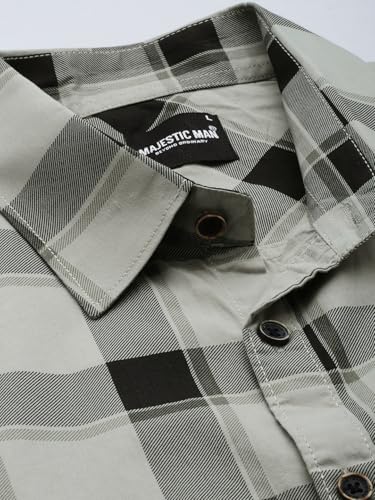 Image of Majestic Man Men Comfort Slim Fit Pure Cotton Tartan Checked Casual Shirt
