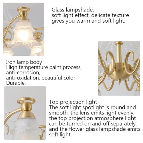 Lustre en verre floral à 8 têtes, luminaire de plafond unique chic