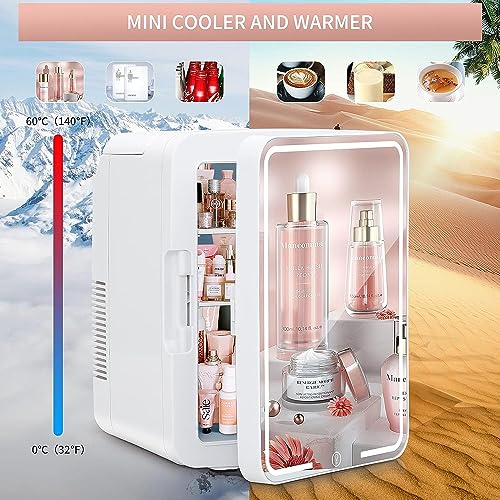Image of KINZILLA Skincare Fridge with Mirror and Lighting, 4L Mini Fridge Beauty Cooler for Storing Make-Up, Skincare, Coolers and Face Masks, Cooling and Heating