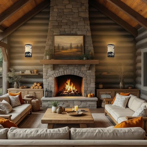 Image of Wall Sconce Light,Bear Metal Cream Parchment Rustic Wall Sconces,Farmhouse E26 Base Black Matte Hallway Sconces Wall Lighting,Vintage Wall Mount Lamp for Living Room,Bedroom(Hardwired Only)
