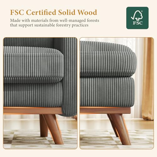 Image of Vesgantti 38.5 inch Accent Chair with Movable Ottoman, Comfy Corduroy Armchair with Spring Cushion, Reading Chair with Ottoman, Modern Single Sofa for Living Room, Bedroom and Apartment, Dark Gray