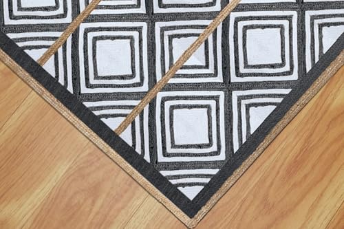 Tapis bohème en jute naturelle tissé main aux finitions noir et blanc