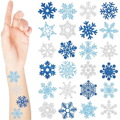Nosiny 240 Pcs Winter Snowflake Glitter Temporary Tattoos Body Face