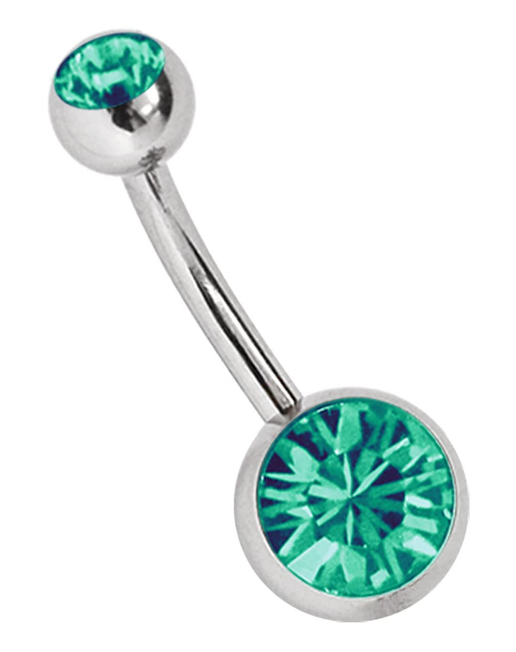 Modern Nature Piercingschmuck Titanio Piercing de Ombligo 1,6 X 6mm con Circonios Redondo en 8 mm+5 mm Piedra Bola en Muchos Colores Verde Turquesa