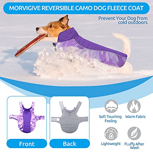 Morvigive Camo Fleece Lining Winter Dog Coats, Reversible Waterproof Puppy Snow Jackets With Reflective Strips & Harness Hole, Windproof Warm Pet Vest Apparel For Small Medium Large Dogs Purple 3Xl #TOP1