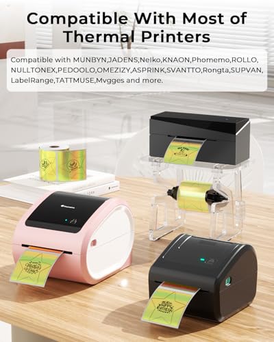 Image of 500 Sheets 3 Inch Golden Star Holographic Thermal Labels, Waterproof Self-Adhesive Direct Thermal Printer Labels for Name Tag, DIY, QR Code, Compatible with MUNBYN,JADENS, ect Printer