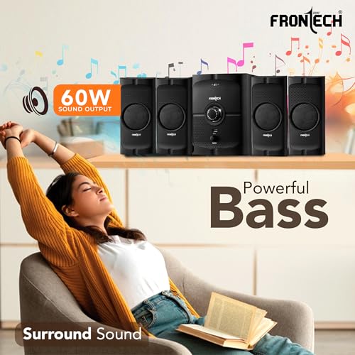 Image of FRONTECH 4.1 Channel Multimedia Speaker System | 60W RMS Output | Bluetooth 5.0 | FM Radio | USB & AUX Input | Remote Control (SW-0127)