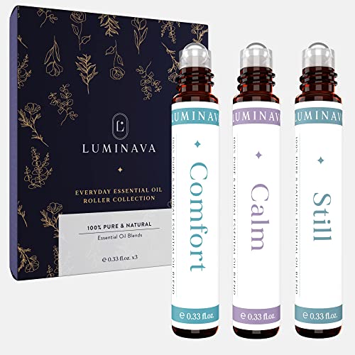 Luminava Serenity Essential Oil Blends Set, Roll On Essential Oils For Skin (Still, Comfort, Calm), Essential Oil Roll On, Aromatherapy Oils Roller Set, Stress Relief Gift Set For Women And Men #TOP25