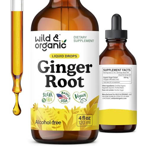 Wild & Organic Ginger Root Extract Drops - Immune & Digestive Support - Liquid Ginger Supplements - Easy to Add to Tea - Vegan Sugar & Alcohol-Free Tincture - 4 fl oz
