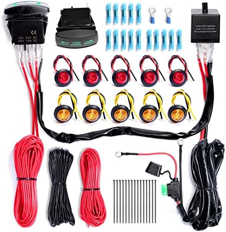 ATV UTV Turn Signal Kit with Turn Signal Rocker Switch Compatible with Polaris RZR Ranger Turbo Can-Am Street Legal Kit, Side by Side Turn Signal Light Kit (Vertical&Horizontal Non-Backlit Green)