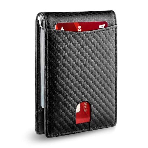 ID Credit Card Holder Wallet with Money Clip Minimalist Front Pocket Thin Small Wallet Slim RFID Blocking Mens(Black-01)