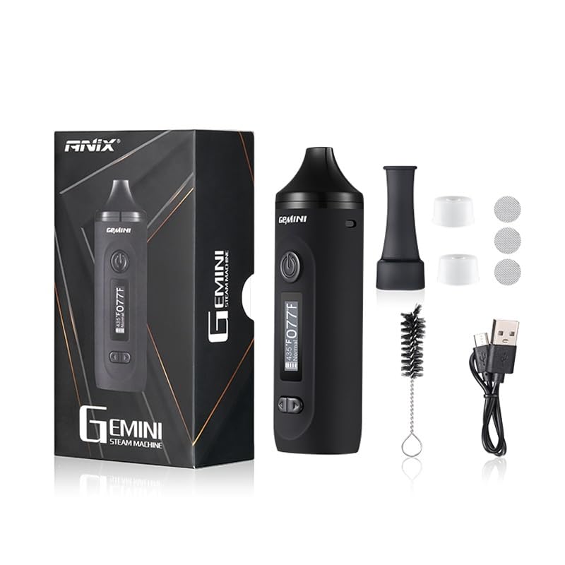 Anix Gemini Vaporizador de hierba seca, temperatura ajustable, batería de 2200mAh, cámara de calentamiento de horno de acero inoxidable, kit de pluma de vape de hierbas con pantalla OLED (Negro)