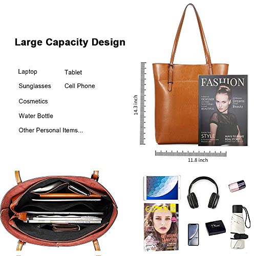 Kattee Genuine Leather Tote Bag Shoulder Handbag & RFID Wristlet Wallet Slim Card Holder for Women4