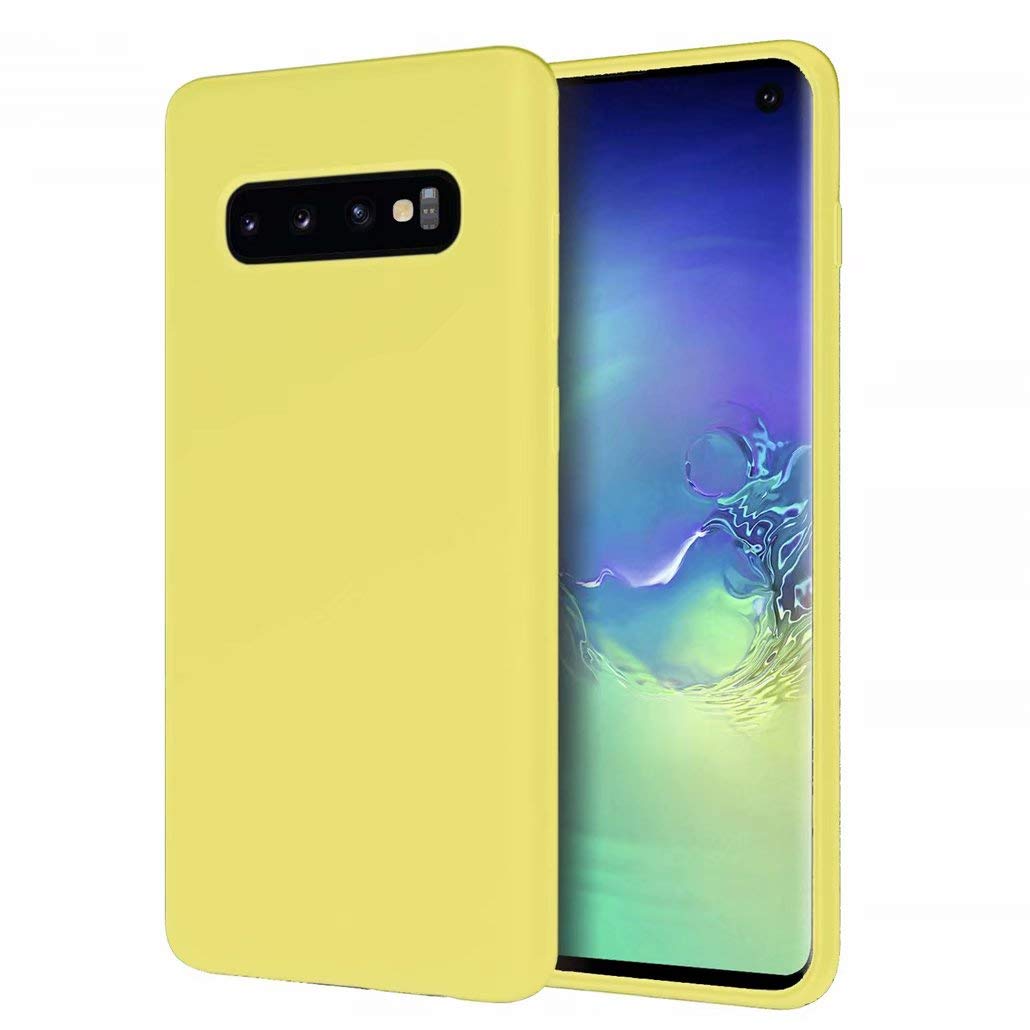 CRABOT Compatible with Samsung Galaxy S10+/S10 Plus Liquid Silicone Phone Case Gel Rubber Shockproof Cover Soft Anti-Fall Scratch-Resistant Phone shell+1*(Free Screen Protector)-Yellow