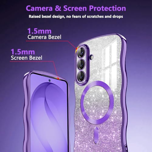 Meshine for Galaxy S26 Plus Case,[Compatible with MagSafe][Built-in Camera Lens] Magnetic Curly Wavy Frame Shockproof Shiny Cute for Women Girls Cover for Samsung Galaxy S26 Plus,Glitter Purple - image 6