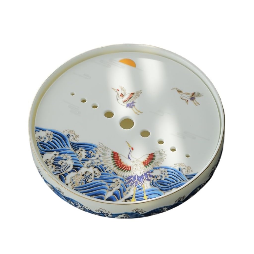 GTHTUHFD Kung Fu Tea Tray Chinese Round Tea Tray Ceramic Household Drain Tray Office Tea Set Water Storage Tray Tea Room Tray
